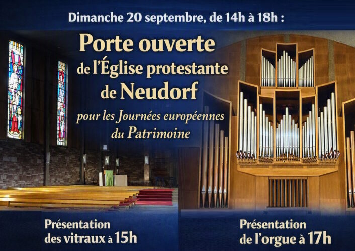 Journée du patrimoine : Porte ouverte de l'église protestante de Neudorf le 20 septembre de 14h à 18h