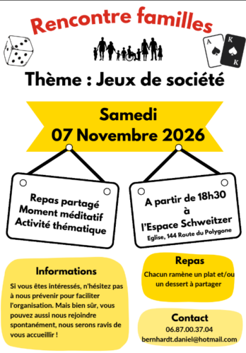 Rencontres des familles et repas partagé le samedi 07 novembre 2026 à l'espace Schweitzer
